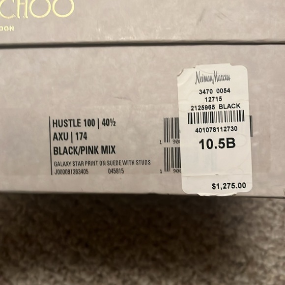 Jimmy Choo, black/pink/gold, suede open peep toe, mule style heels - Picture 6 of 8